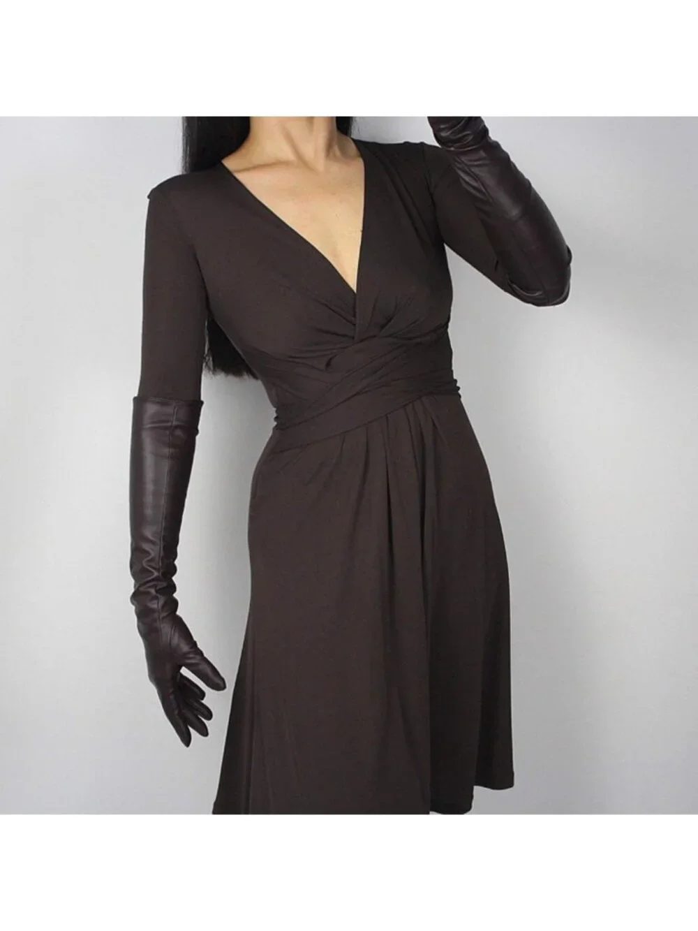 Long Black Faux Leather Gloves for Women - 20-Inch Over Elbow Winter Arm Warmers